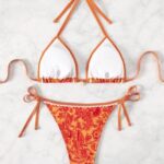 BYFINECANY Women’s Floral Printed Bathing Suit Halter Paisley Summer Swimsuit Bikinis Set Orange M