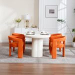 Tmsan Orange Modern Boucle Barrel Dining Chairs Set of 6, Sherpa Upholstered Living Room Accent Chairs, Comfy Side Chair Lounge Armchair for Kitchen Reception Dining Room