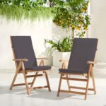OC Orange-Casual Folding Patio Dining Chair Set of 4, Outdoor Acacia Wooden Reclining Chair w/Armrest & Removeable Cushion, Solid Wood, for Porch, Backyard, Garden, Indoor, Dark Grey