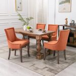 Yayzy Modern Dining Chairs Set of 6, Upholstered Fabric High Back Dining Chairs with Nailhead Trim & Solid Wood Legs for Dining Room & Kitchen, Orange