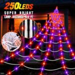 Halloween Decorations Outdoor, 250LED 23×18 FT Giant Spider Web with Purple Orange Lights, Lighted Triangular Black Spider Web with Sturdy Wire, Waterproof, Timer, 8 Modes for Yard Halloween Décor
