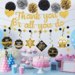 Thank You for All You Do Banner Gold, Thank You Banner Circle Dots Garland Hanging Swirls Paper Flowers Honeycomb Balls, Employee Appreciation Decorations for Pastor Teacher Doctor Nurse Retirement