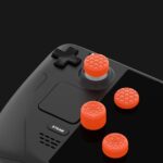 PlayVital Orange Ergonomic Stick Caps Thumb Grips for Steam Deck LCD & OLED, for PS Portal Remote Player – with 3 Height Convex and Concave – Diamond Grain & Crack Bomb Design, Set of 10