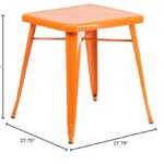 Merrick Lane Benson Indoor-Outdoor Dining Table – Orange Powder Coated Finish – 23.75″ Square Top – 27.75″ Wide Base – Bracing for Added Stability