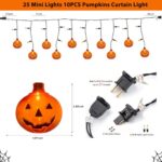 Halloween Pumpkin String Lights, Indoor Curtain With 10 Jack-O’-Lanterns and 25 Mini LED Bulbs, Plug-in for Outdoor Party Bedroom Window