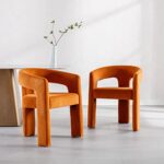 Orange Dining Chair Set of 4, Velvet Upholstered Modern Barrel Chair, Round Dining Chairs with Wooden Legs, Assembled Accent Armchairs for Dining Room/Living Room/Bedroom/Side