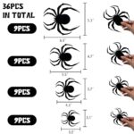 Dazzle Bright 36 Pcs LED Halloween 3D Spider Decorations Wall Stickers, 4 Different Size Removable PVC Wall Sticker for Indoor Home Window Decor Party Supplies