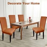 WUSOUPU Orange Leather Chair Covers for Dining Chairs Set of 6, Faux Leather Dining Chair Covers Removable Wipeable Parson Chair Covers Leather, Stretch Waterproof Chair Seat Covers for Dining Chairs