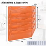 EASEPRES 5 Pocket Mesh Hanging Wall File Organizer, Wall Mounted Mail Paper Document Folder Holder, Clipboard Storage Organization Magazine Rack with Nametag Label for Office Home School, Orange