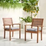OC Orange-Casual Stackable Patio Dining Chairs Set of 4, Outdoor Acacia Wooden Chairs w/Armrest & Removeable Fabric Cushion, for Porch, Backyard, Garden, Indoor, Light Grey