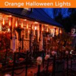 Halloween Decorations Outside, 16 Inch 256 LED Meteor Shower Orange Halloween Lights Outdoor for Yard Tree Windows Eaves, Falling Rain Lights for Christmas Halloween Thanksgiving Fall Decor, UL Plug