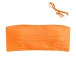 ZAFUL Women Textured Bandeau Bikini Top Lace up Strapless Swimsuit Solid Color High Cut Bathing Suits Top Only(0-Orange,L)