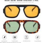 MUNSADE Trendy Square Aviator Sunglasses for Women Flat Top Designer Stylish Frame Sun Glasses Vintage Shades ((2 Pack) Black/Orange+Tortoise/Green)