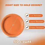Tyzarglef Disposable Paper Plates Orange, 50 Count 7” Dessert Cake Plates Bulk for Party Supplies, Colored and Sturdy Party Plates for Birthday, Halloween, Baby shower, Thanksgiving Party Supplies