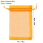 ANZNKU 50 Pack Organza Bags 4 x 6 inch Premium Sheer Drawstring Small Gift Bags for Candy Jewelry Party Wedding Halloween Christmas Favor (Orange)