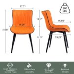 YOUTASTE Dining Chairs Set of 2 Upholstered Mid Century Modern Kitchen Dining Room Chairs Armless Faux Leather Accent Chairs Metal Vanity Lounge Chair with Back for Living Room Bedrooms,Orange