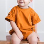 Kutersbabi Unisex Baby Boy Girl Clothes Infant Summer Oversized Bubble Romper Toddler Baby Plain Short Sleeve Jumpsuit (Orange, 12-18 Months)