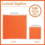 100 Pack Cocktail Napkin 2-Ply Scalloped Edged Dessert Napkins Folded 5 x 5 Inches Disposable Napkins for Dinner Wedding Birthday Party Bridal Anniversary Reception Event (Orange)