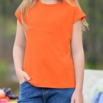 Imily Bela Girls Short Cap Sleeve T Shirts Kids Crew Neck Casual Loose Summer Tops 5-14 Years Orange