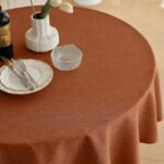 Decorelia Waterproof Faux Linen Farmhouse Round Table Cloth for Indoor/Outdoor, Decorative Rustic Fabric Tablecloth Cover for Party Dining & Kitchen Table (60 Inch, Round (2-4 Seats),Burnt Orange)