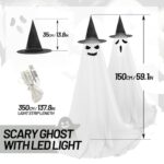 VZQI Halloween Ghost Decorations with LED Lights 2-Pack Indoor Outdoor Spooky Witch Hat Decor for Front Porch Yard Garden