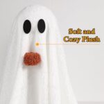 Halloween Decorations-2 Pack Light-Up Sherpa Ghosts with Pumpkin Halloween Decor Indoor Cute Ghost Tabletop Decor for Party Home Kitchen and Fireplace