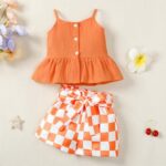 Kucnuzki 2T 3T Girl Clothes Toddler Girl Clothes Baby Girl Orange Backless Crop Top Ruffle Shirt Cute Shorts Set Baby Girl Summer Outfits Kids Clothes Girls