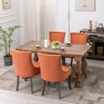 Yayzy Modern Dining Chairs Set of 4, Upholstered Fabric High Back Dining Chairs with Nailhead Trim & Solid Wood Legs for Dining Room & Kitchen, Orange
