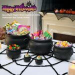 Zesua Halloween Decorations – 6 in 1 Package Large Black Plastic Witches Cauldron – Cauldron Candy Bowl – Trick or Treat – Cauldron Pot for Indoor Outdoor Party Table Decor