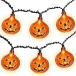 Couah Halloween Pumpkin LED String Lights, 8.5Ft Jack O Lantern Lights with 10 PCS Pumpkins Plug-in Waterproof for Outdoor Indoor Home Decorations