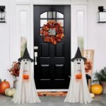 Halloween Decorations Indoor Outdoor, 2 Packs Light Up Spooky Ghost with Pumpkin Halloween Decor Crafts, Indoor Cute Party Ghosts Decorations for Table/Home/Room/Fireplace/Kitchen/Porch/Yard