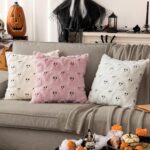 MIULEE Halloween Pillow Covers Cute Ghost Spooky Throw Pillows Set of 2 Soft Plush Faux Fur Decorative Cushion Covers for Couch Sofa Bed Porch Living Room Halloween Decor 18×18 inch White
