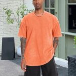 Oversized Tshirts for Men Short Sleeve Vintage Washed Basic Loose Tees, Solid Orange, L