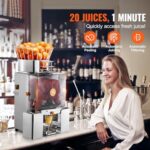 Happybuy Commercial Orange Juicer Machine, 120W Automatic Juice Extractor, Stainless Steel for 25 Oranges/Minute, Includes Pull-Out Filter, PC Cover & 2 Peel Buckets