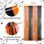 3 Packs 3.3ft x 6.6ft Orange Black Metallic Tinsel Foil Fringe Curtains Photo Booth Props for Halloween Birthday Bridal Shower Baby Shower Bachelorette Holiday Celebration Party Decorations