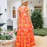 GRACE KARIN 2024 Summer Women’s Criss Cross Halterneck Sleeveless Floral Print Flowy A Line Maxi Dress Orange L