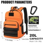 Kids Tactical Backpack Army Molle Bookbag Military Boys Backpack for School, Outdoor, Camping (Includes 2 Patches+1Carabiner), Orange
