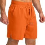Men’s Running Shorts with Zipper Pockets 7 Inch Lightweight Quick Dry Gym Athletic Workout Shorts for Men (Orange, M)