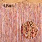 4 Pack 3.3×6.6ft Wavy Orange Foil Fringe Backdrop Curtains -Tinsel Streamers Metallic Foil Fringe Backdrop Door for Halloween, Graduation,Baby Shower,Gender Reveal