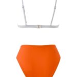 SUUKSESS Women Triangle High Cut Bikini Sets Sexy High Waisted Color Block Two Piece Swimsuits Push Up Bathing Suits(Orange White,M)