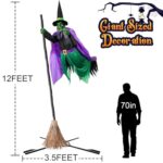 Halloween Decorations Outdoor – 12 Ft Animated Hovering Witch Animatronics Prop with Sound & Touch Activated Sensor – Spooky Scary Decor for Home Outside Garden Yard Lawn