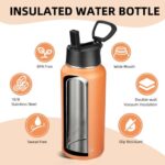 YEBTS Life Insulated Water Bottle With Straw,32 oz Vacuum Insulated Stainless Steel Sports Water Flask,Keeps Cold and Hot,Metal Water Bottle Wide Mouth for Gym Travel Camping (Orange)