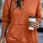 SHEWIN Oversized Sweatshirt for Women Loose Fit Casual V Neck Pullover Sweatshirts Lightweight Fall Long Sleeve Tops for Women 2025,US 16-18(XL),Orange