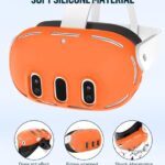 Silicone Cover Set Compatible with Meta Oculus/Quest 3, VR Accessories Protective Cover Includes Controller Grips, Front Shell Headset Cover and Face Cover, Not Fit Quest 3S (Orange)