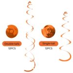PatiCool 24 PCS Orange Hanging Swirl, Sparkle Ceiling Decorations, Plastic Streamer Party Decorations with Double-Swirls and Single-Swirls for Birthday Decorations, Graduation, Baby Shower