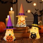 UNDWXFS Halloween Decorations Indoor,3Pcs Cute Spooky Ceramic Ghost Halloween Decorations,Ghost Figurines with Hats – Adorable Tabletop Decor for Mantel,Party, Home, Porch Decor