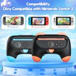 Auarte Controller Grips for Joy-Con Compatible with Nintendo Switch 2, 2 Pack Cute Comfort Wear-resistant Handle Kit Accessories, Holder for 2025 Switch 2 Joy-Cons (Black, Orange and Blue)