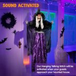 JOYIN 47” Animated Witch Halloween Decorations Outdoor Indoor, Scary Halloween Animatronics Decor, Hanging Ghost Talking Sound Activated Led Lights Eyes Haunted House Yard Garden Lawn
