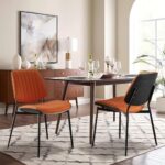 SOARMOTE Dining Chairs Set of 4, Upholstered Mid-Century Modern Dining Room and Kitchen Chairs with Walnut Backrest,Retro Accent PU Leather Side Chairs with Metal Legs,Orange