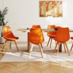 LSSBOUGHT Mid Century Modern Dining Chairs,Shell Lounge Plastic Side Chair with Soft Padded and Wooden Legs for Dining Room Living Room Bedroom Kitchen Set of 2 (Orange)